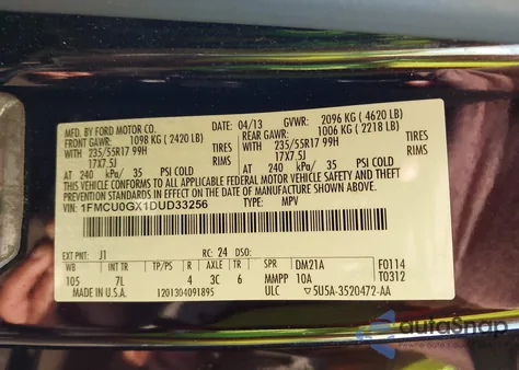 2013 Ford Escape Se from USA, damaged, VIN 1FMCU0GX1DUD33256